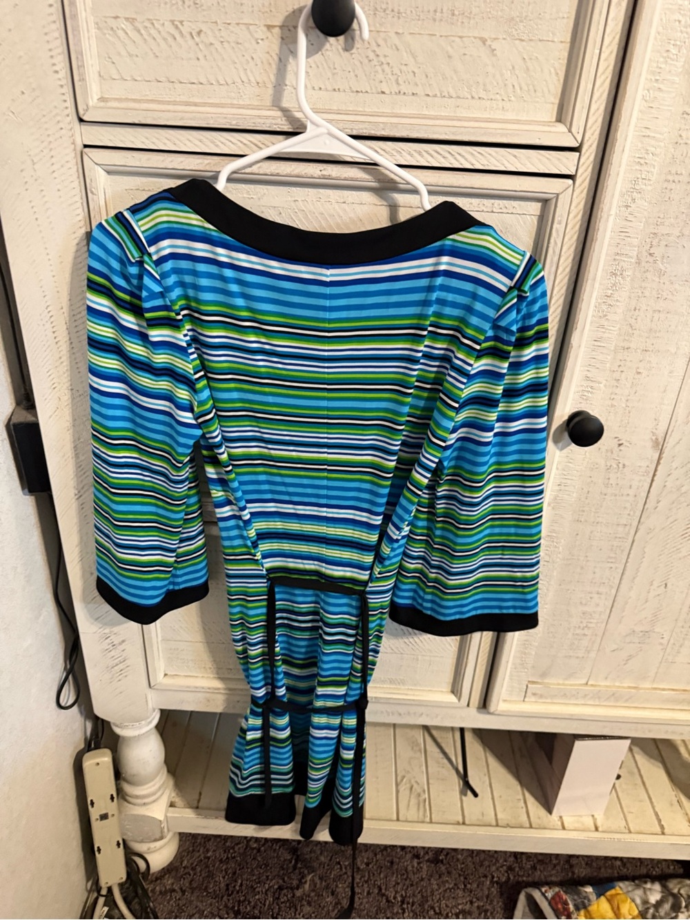 Laundry By Shelli Segal Blue and Green Striped Midi Dress